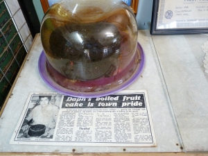 Daph Bashford's 1976 rich boiled fruit cake at the Barcaldine and District Folk Museum.