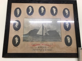 'Valiant' visited the island in April 1934 and presented this framed photograph of the yacht and her crew to Gower Wilson